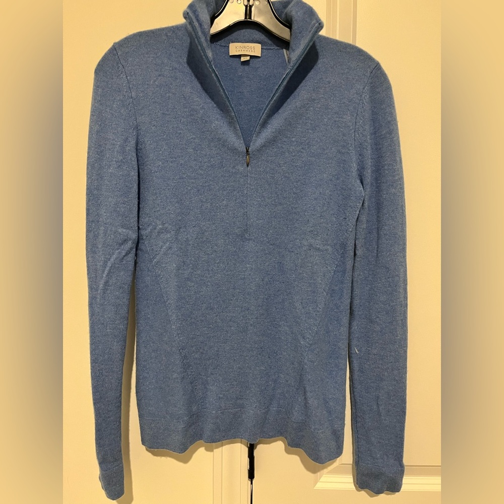 Kinross Cashmere, half zip sweater, size XS, light blue